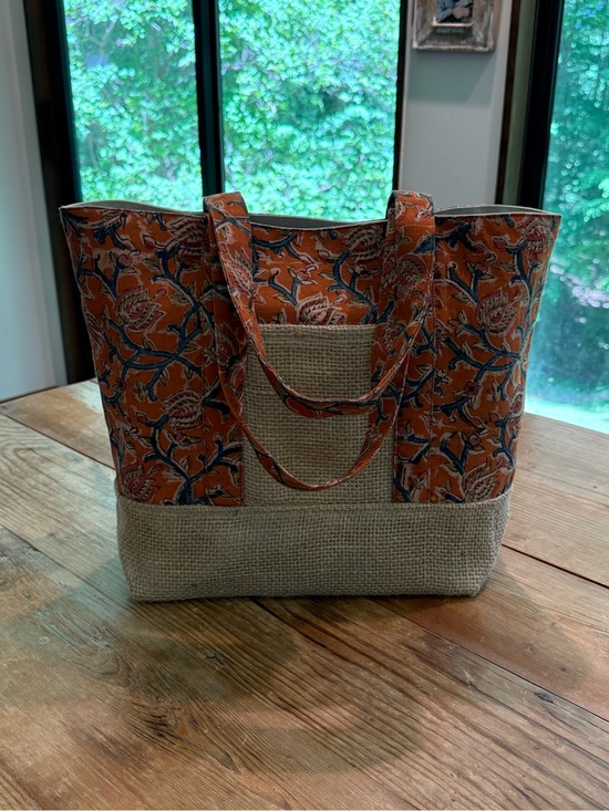 Handbags - Printed Orange Floral Tote Bag